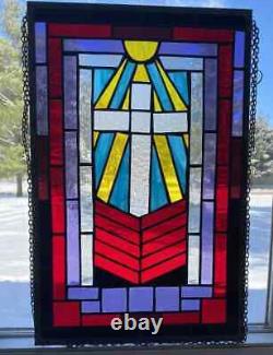 Tiffany Style Stained Glass Window Panel Spot Welded Frame 24X 12 Inches