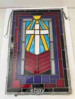 Tiffany Style Stained Glass Window Panel Spot Welded Frame 24X 12 Inches