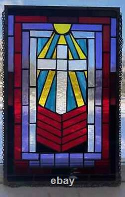 Tiffany Style Stained Glass Window Panel Spot Welded Frame 24X 12 Inches