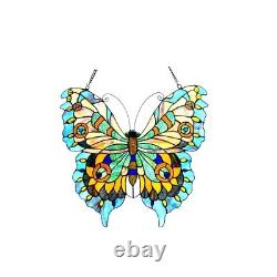 Tiffany Style Stained Glass Window Panel Suncatcher Butterfly Design