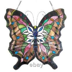Tiffany Style Stained Glass Window Panel Suncatcher Butterfly Design