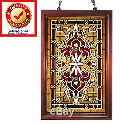 Tiffany Style Stained Glass Window Panel Suncatcher Decoration with Wood Frame