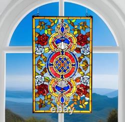Tiffany Style Stained Glass Window Panel Suncatcher Vibrant Colors 20x32in
