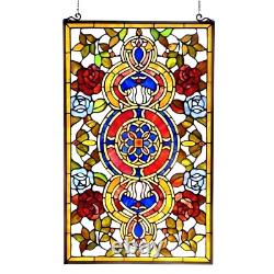Tiffany Style Stained Glass Window Panel Suncatcher Vibrant Colors 20x32in