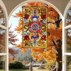 Tiffany Style Stained Glass Window Panel Suncatcher Vibrant Colors 20x32in