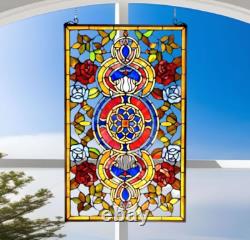 Tiffany Style Stained Glass Window Panel Suncatcher Vibrant Colors 20x32in