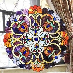 Tiffany Style Stained Glass Window Panel Suncatcher Yellow, Red, Blue, and Green