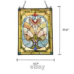Tiffany Style Stained Glass Window Panel Victorian 24.6 Tall Handcrafted