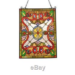Tiffany Style Stained Glass Window Panel Victorian Handcrafted 18 W x 25 T