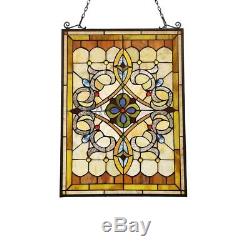 Tiffany Style Stained Glass Window Panel Victorian Medallion 17.7 W x 24.6 H