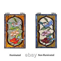 Tiffany Style Stained Glass Window Panel With Hummingbird Butterfly Floral Poppy