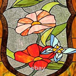 Tiffany Style Stained Glass Window Panel With Hummingbird Butterfly Floral Poppy