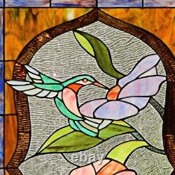 Tiffany Style Stained Glass Window Panel With Hummingbird Butterfly Floral Poppy