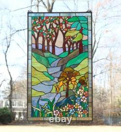Tiffany Style Stained Glass Window Panel deer drinking water, 20 x 33.75 HF446