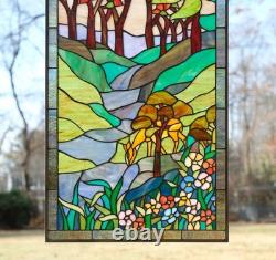 Tiffany Style Stained Glass Window Panel deer drinking water, 20 x 33.75 HF446