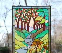 Tiffany Style Stained Glass Window Panel deer drinking water, 20 x 33.75 HF446