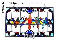 Tiffany Style Stained Glass Window Panel with Singing Birds 32 x 20