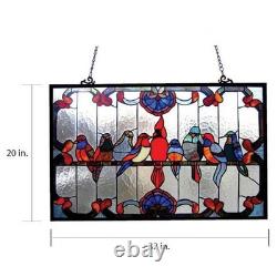 Tiffany Style Stained Glass Window Panel with Singing Birds 32 x 20