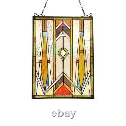 Tiffany Style Stained Glass Window Panels Mission Handcrafted 17.7 x 24 PAIR