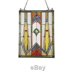 Tiffany Style Stained Glass Window Panels Mission Handcrafted 17.7 x 24 PAIR