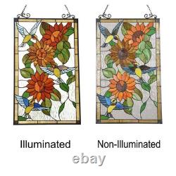 Tiffany Style Sunflowers & Hummingbirds Stained Glass window Panel 33x19.9