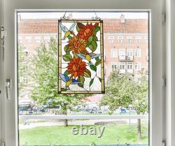 Tiffany Style Sunflowers & Hummingbirds Stained Glass window Panel 33x19.9