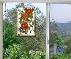 Tiffany Style Sunflowers & Hummingbirds Stained Glass window Panel 33x19.9
