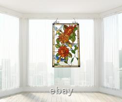Tiffany Style Sunflowers & Hummingbirds Stained Glass window Panel 33x19.9