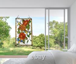 Tiffany Style Sunflowers & Hummingbirds Stained Glass window Panel 33x19.9