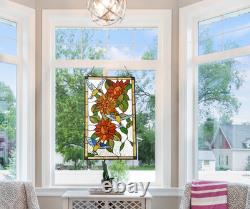 Tiffany Style Sunflowers & Hummingbirds Stained Glass window Panel 33x19.9