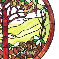 Tiffany Style Tree of Life Stained Glass Window Panel Round Suncatcher, 24 Dia