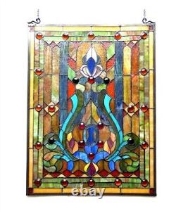 Tiffany-Style Victorian Design Stained Glass Hanging Window Panel Suncatcher