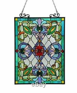 Tiffany Style Victorian Design Stained Glass Window Panel 18 W x 26 T