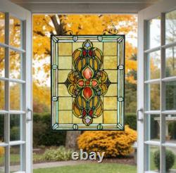 Tiffany Style Victorian Design Stained Glass Window Panel 18x26In
