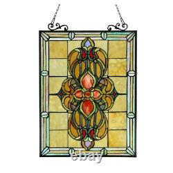Tiffany Style Victorian Design Stained Glass Window Panel 18x26In