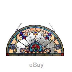 Tiffany Style Victorian Stained Glass Window Panel 24 Half Circle Handcrafted