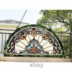 Tiffany Style Victorian Stained Glass Window Panel 24 Half Moon Handcrafted