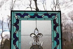 Tiffany Style glass beveled window panel, 20 x 34.25