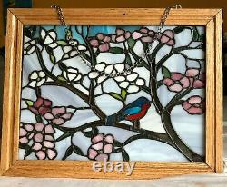 Tiffany Style stained Glass panel with solid wood frame. 14.5 x 18.5