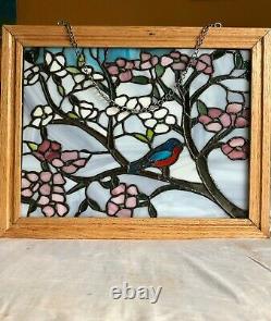 Tiffany Style stained Glass panel with solid wood frame. 14.5 x 18.5