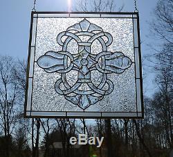 Tiffany Style stained glass Clear Beveled window panel, 24 x 24