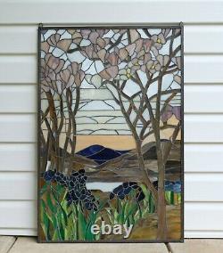 Tiffany Style stained glass hanging window panel Dawn in Valley 24 x 36