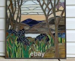 Tiffany Style stained glass hanging window panel Dawn in Valley 24 x 36