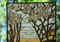 Tiffany Style stained glass hanging window panel Dawn in Valley 24 x 36