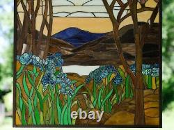 Tiffany Style stained glass hanging window panel Dawn in Valley 24 x 36