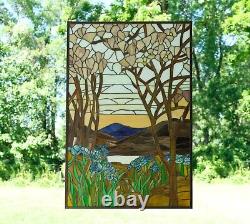 Tiffany Style stained glass hanging window panel Dawn in Valley 24 x 36