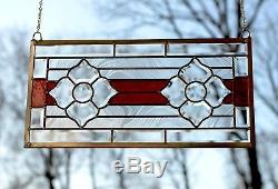 Tiffany Style stained glass red Clear Beveled flowers window panel, 11 x 22