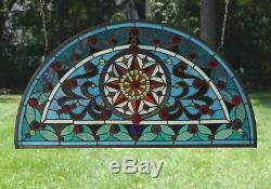 Tiffany Style stained glass window Half Round Glass panel, 34L x 18H