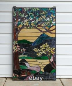 Tiffany Style stained glass window panel Dawn in Valley. 20 x 33.75