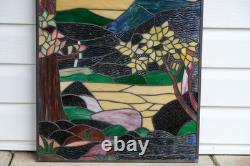 Tiffany Style stained glass window panel Dawn in Valley. 20 x 33.75
